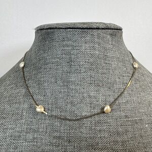 Vintage KOREA stamped Silver & heart shaped pearl chain necklace 15"